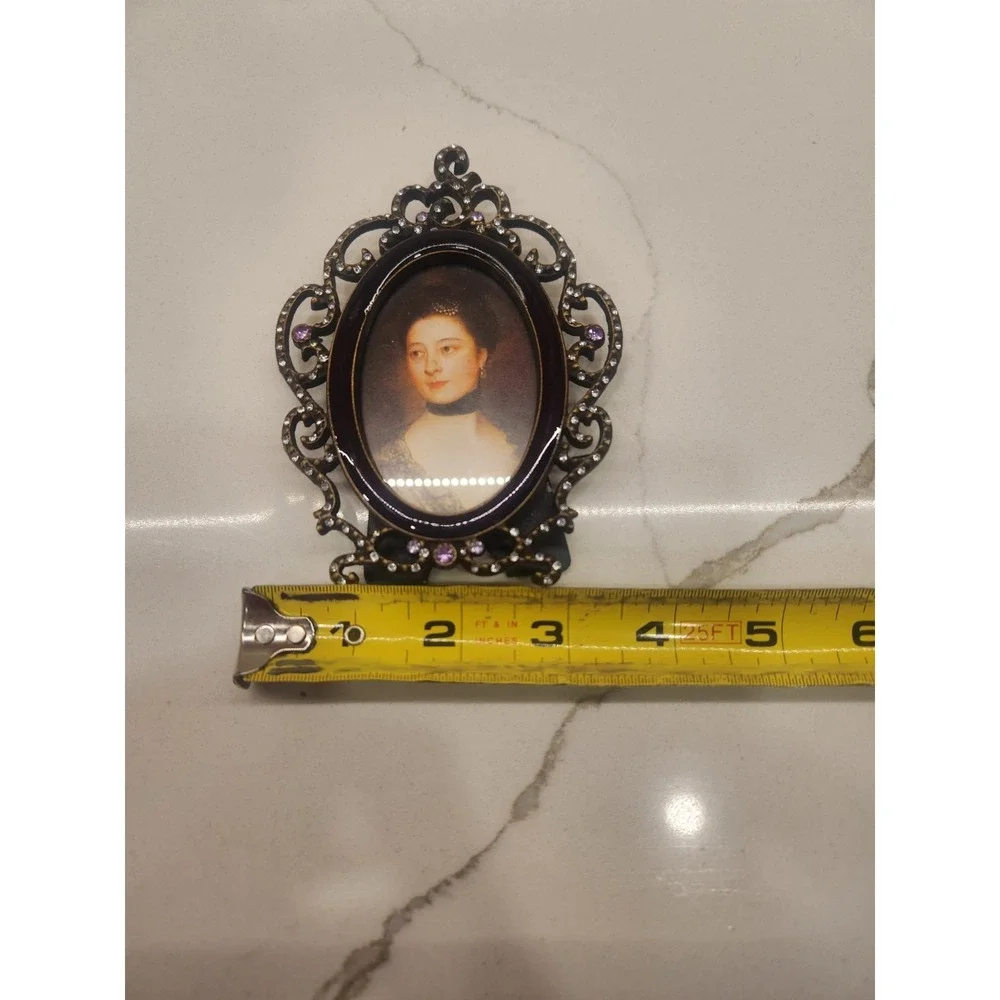 3 Hollywood Regency Mini Frames Ornate Bling Rhinestone Enameled Picture Photo
